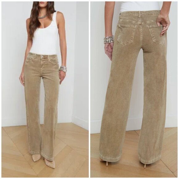 NEW L’AGENCE Scottie Corduroy Wide Leg Jeans Barrel Beige Size 28 - Picture 1 of 11